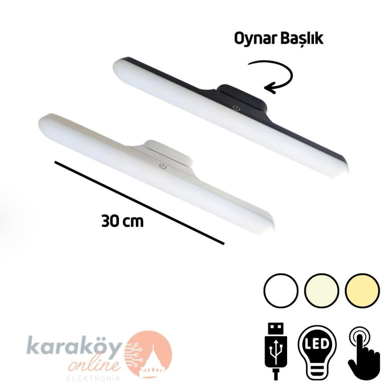 Hightek Şarjlı Kablosuz LED Aplik – Micro‑USB, 3 Renk Dim LED, Mıknatı