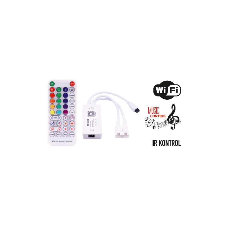 5V-24V SP511E PİXEL ÇİFT ÇIKIŞLI RGB WİFİLİ SESE DUYARLI LED KONTROL D