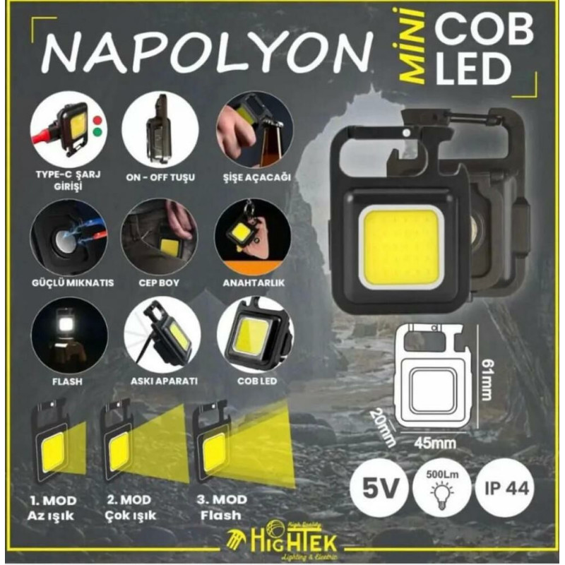 Napolyon Mini COB LED El Feneri – Taşınabilir, Güçlü ve Pratik Işık Ka
